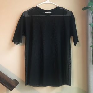 Zara black sheer mesh short sleeve tshirt